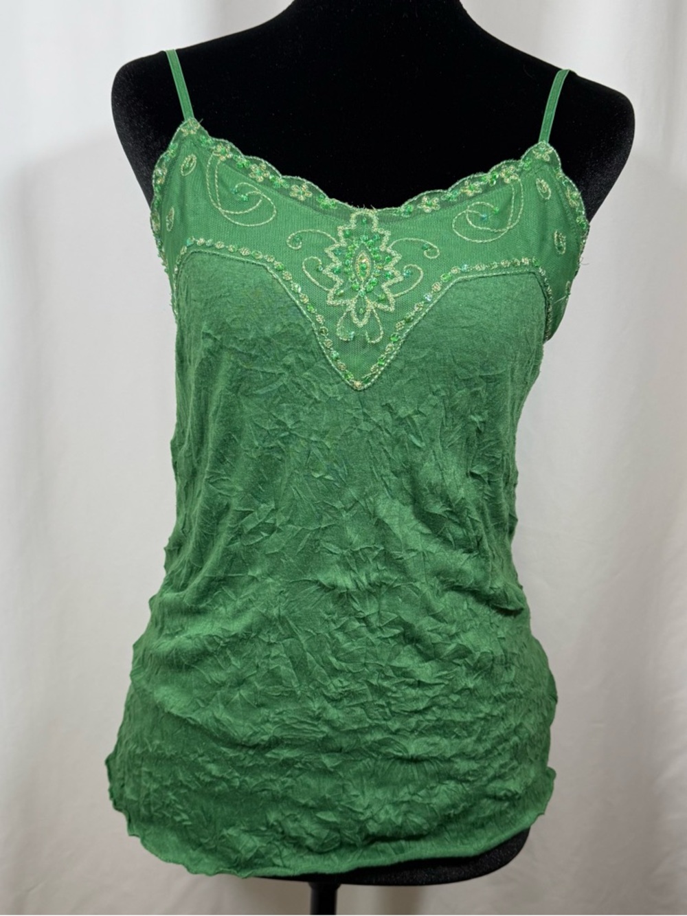 Y2K Xhilaration Green Embroidered Spaghetti Strap Camisole